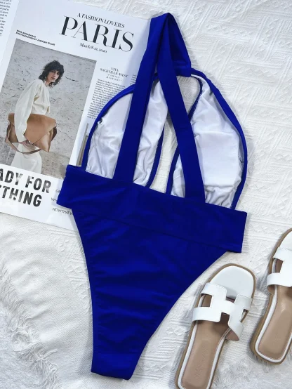 Sexy Blue Tummy Control Swimsuit - Image 4