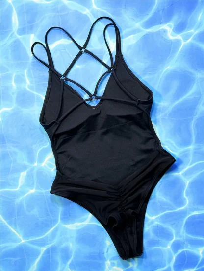 Solid Backless Tummy Control Swimsuits - Image 3