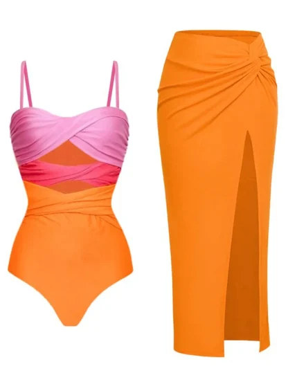 Orange Tummy Control Swimsuit Set