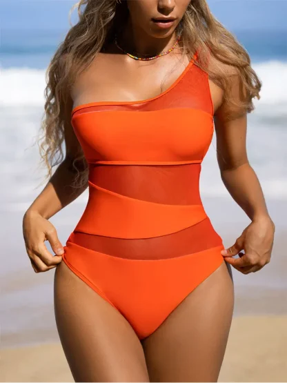 Mesh Patchwork Tummy Control Swimsuits - Image 4
