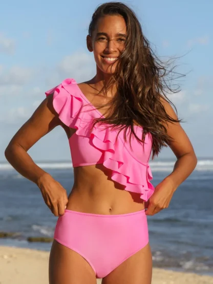 Pink Ruffled Tummy Control Swimsuit - Image 2