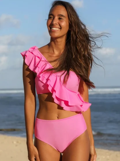 Pink Ruffled Tummy Control Swimsuit - Image 3