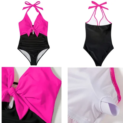 Halter Color Block Tummy Control Swimsuits - Image 2