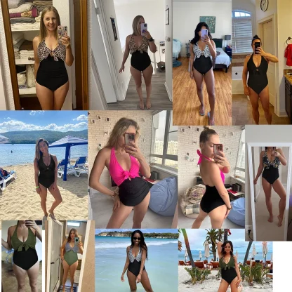 Halter Color Block Tummy Control Swimsuits - Image 6