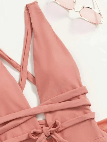 Plunge Neck Tummy Control Swimsuit Set - Image 5