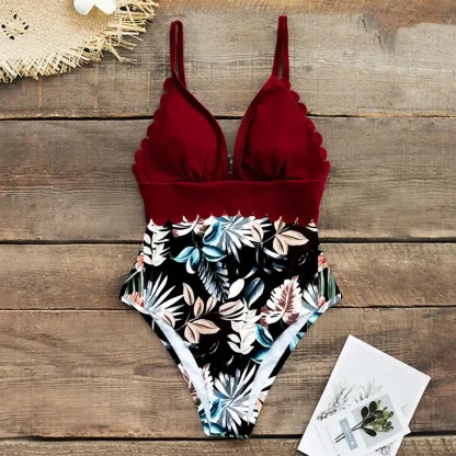 Red V-neck Tummy Control Swimsuit