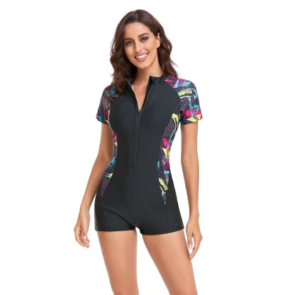 Short Sleeve Boyleg Tummy Control Swimsuit