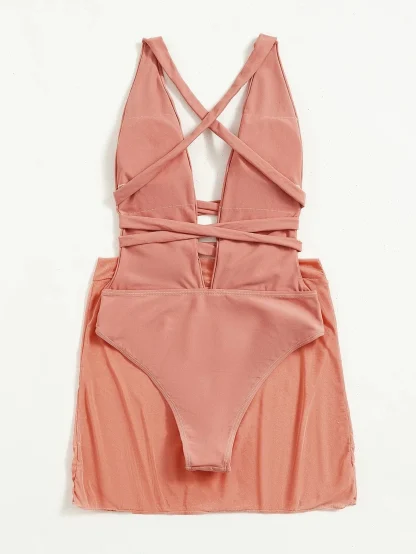 Plunge Neck Tummy Control Swimsuit Set - Image 4