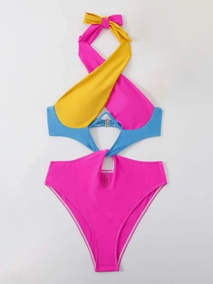 Contrast Color Tummy Control Swimsuits - Image 3