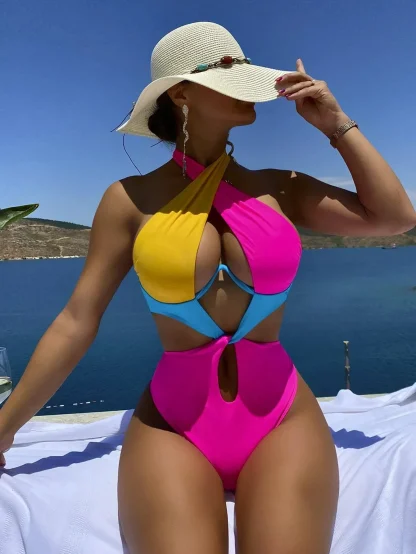 Contrast Color Tummy Control Swimsuits
