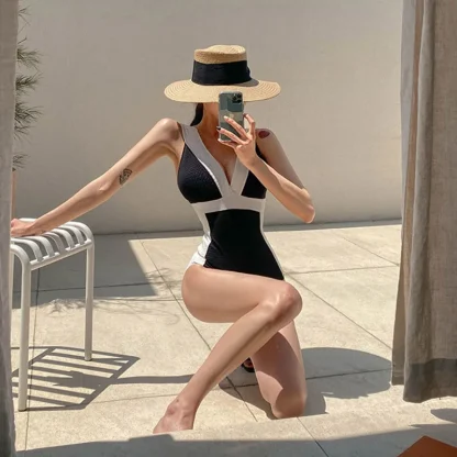 Chic V-neck Tummy Control Swimsuit - Image 2