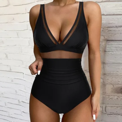 V-neck Mesh Tummy Control Swimsuits