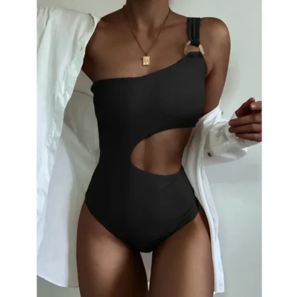 One-shoulder Cutout Tummy Control Swimsuit - Image 3