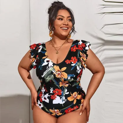 Ruffle Sleeve Tummy Control Swimsuit