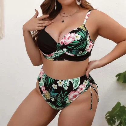 Plus Size Drawstring Tummy Control Swimsuits - Image 3