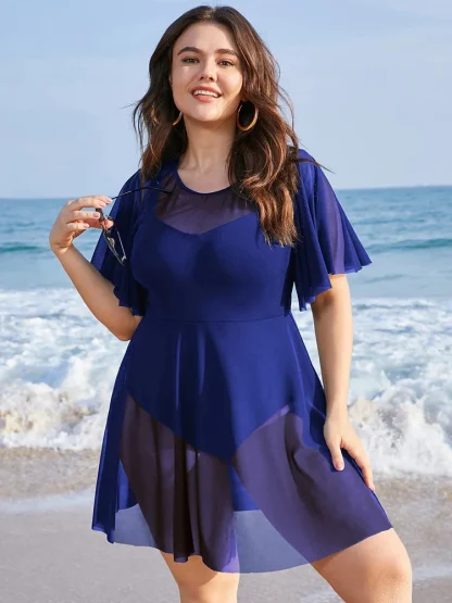 Solid Mesh Tummy Control Swimdresses - Image 5