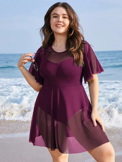 Solid Mesh Tummy Control Swimdresses
