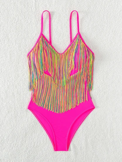 Colorful Tassel Tummy Control Swimsuit - Image 3
