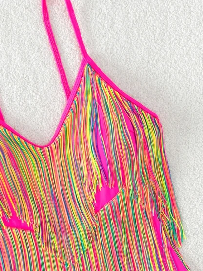 Colorful Tassel Tummy Control Swimsuit - Image 5